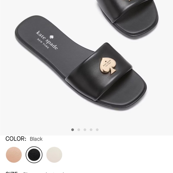 NIB Ladies Kate Spade Kendall Black Slides with Gold Logo Size 7 - Picture 6 of 7